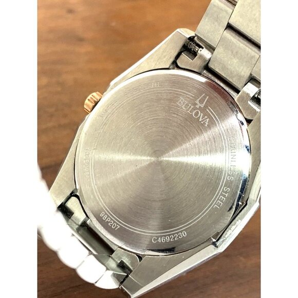 Bulova Women's Watch 98P207 Quartz Diamond Mother of Pearl White Dial Two Tone - Picture 6 of 14